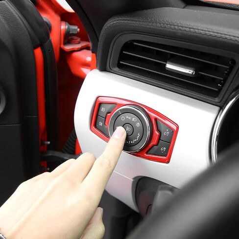 Linskip Light Control Cover Compatible with Ford F150 2015 2016 2017 2018 2019 2020, for Mustang 2015-2022 Headlamp High Beam Fog Light Button Trim, Interior Accessories(Red) in Saudi Arabia