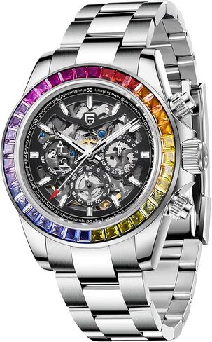 باجاني ديزاين ساعات رجالية فاخرة ساعات أوتوماتيكية 40 ملم زجاج ياقوتي ستانلس ستيل ساعة معصم للرجال تاريخ الأسبوع in Kuwait