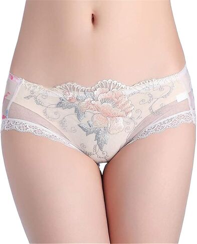 Rose Lace Embroidered Flower Panties Feminine Translucent Low Waist Ladies Briefs in Saudi Arabia