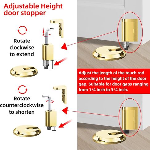 KERUI Height Adjustable Mechanical Door Stop for Door Gaps from 0.4 to 0.8 Inches. Mechanical Floor Mounted Door Stopper，Keep Door Open for Home, Apartment (1, Gold) in Saudi Arabia