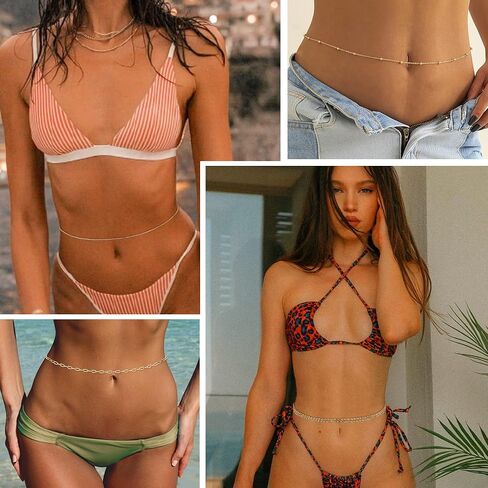 HAIAISO 12Pcs Waist Chain for Women Beach Bikini Belly Chain Rhinestone Beads Waist Chain Sexy Gold Body Chains Jewelry for Summer in Saudi Arabia