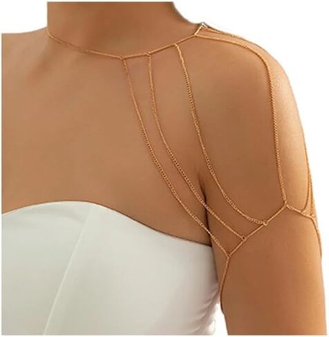 Multi-Layered Upper Arm Chain Bracelet Simple Metal Tassel Shoulder Body Chain Necklace Jewelry Wedding Shoulder Back Chain Festival Upper Arm Bracelet Body Accessory for Women in Saudi Arabia