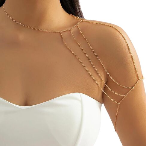 Multi-Layered Upper Arm Chain Bracelet Simple Metal Tassel Shoulder Body Chain Necklace Jewelry Wedding Shoulder Back Chain Festival Upper Arm Bracelet Body Accessory for Women in Saudi Arabia