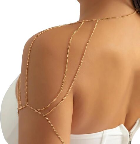 Multi-Layered Upper Arm Chain Bracelet Simple Metal Tassel Shoulder Body Chain Necklace Jewelry Wedding Shoulder Back Chain Festival Upper Arm Bracelet Body Accessory for Women in Saudi Arabia