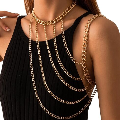 Multi-Layered Upper Arm Chain Bracelet Simple Metal Tassel Shoulder Body Chain Necklace Jewelry Wedding Shoulder Back Chain Festival Upper Arm Bracelet Body Accessory for Women in Saudi Arabia
