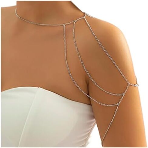 Multi-Layered Upper Arm Chain Bracelet Simple Metal Tassel Shoulder Body Chain Necklace Jewelry Wedding Shoulder Back Chain Festival Upper Arm Bracelet Body Accessory for Women in Saudi Arabia