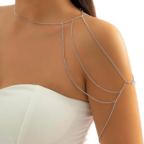 Multi-Layered Upper Arm Chain Bracelet Simple Metal Tassel Shoulder Body Chain Necklace Jewelry Wedding Shoulder Back Chain Festival Upper Arm Bracelet Body Accessory for Women in Saudi Arabia