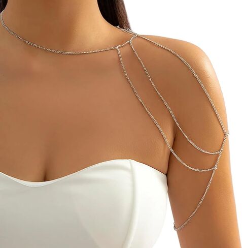 Multi-Layered Upper Arm Chain Bracelet Simple Metal Tassel Shoulder Body Chain Necklace Jewelry Wedding Shoulder Back Chain Festival Upper Arm Bracelet Body Accessory for Women in Saudi Arabia