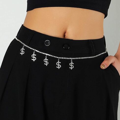 سلاسل الجسم من Dresbe Boho حجر الراين بطبقات على شكل فراشة وقلب ودولارات وسلسلة خصر للبطن وإكسسوارات مجوهرات للحفلات للنساء والفتيات (B-Silver) in Kuwait