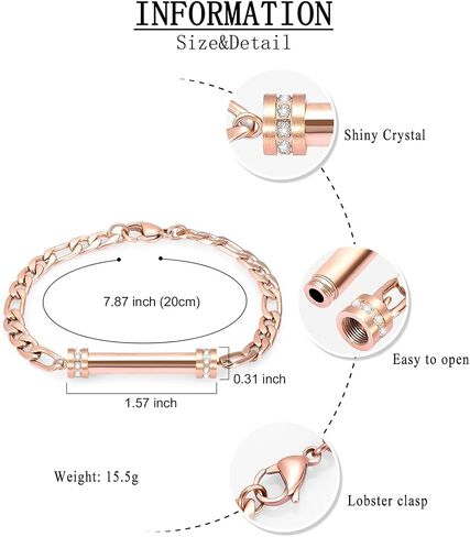 Hearbeingt Cylinder Cremation Jewelry Urn Bracelet for Ashes for Women Men Classic Crystal Cremation Memorial Bracelet Stainless Steel Keepsake Jewelry Urn Bangle Ashes Holder in Saudi Arabia