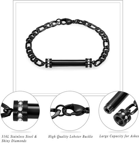 Hearbeingt Cylinder Cremation Jewelry Urn Bracelet for Ashes for Women Men Classic Crystal Cremation Memorial Bracelet Stainless Steel Keepsake Jewelry Urn Bangle Ashes Holder in Saudi Arabia