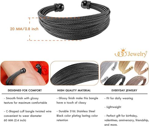 555Jewelry Stainless Steel Open Cuff Twisted Wire Bangle Bracelet for Women & Ladies in Kuwait