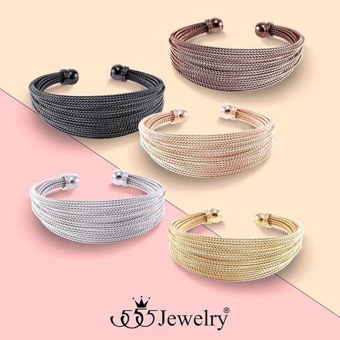 555Jewelry Stainless Steel Open Cuff Twisted Wire Bangle Bracelet for Women & Ladies in Kuwait