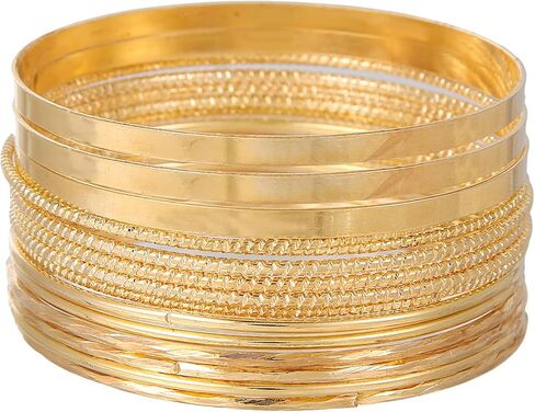 FUNOJOY Gold Bangle Bracelets for Women Multi Layer Stackable Textured Bracelets Boho Jewelrys Set for Women - 10~20Pcs in Saudi Arabia