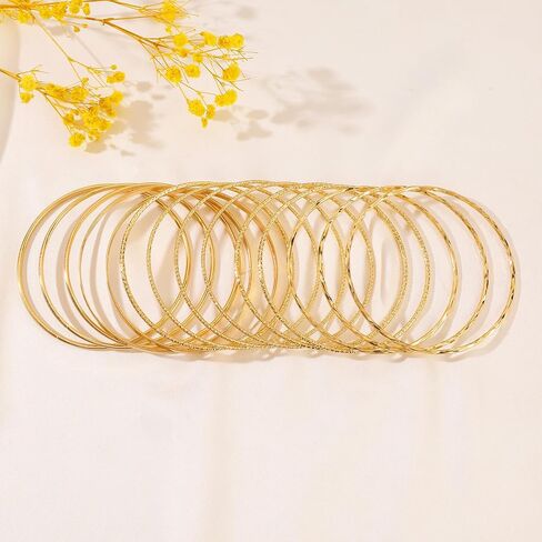 FUNOJOY Gold Bangle Bracelets for Women Multi Layer Stackable Textured Bracelets Boho Jewelrys Set for Women - 10~20Pcs in Saudi Arabia