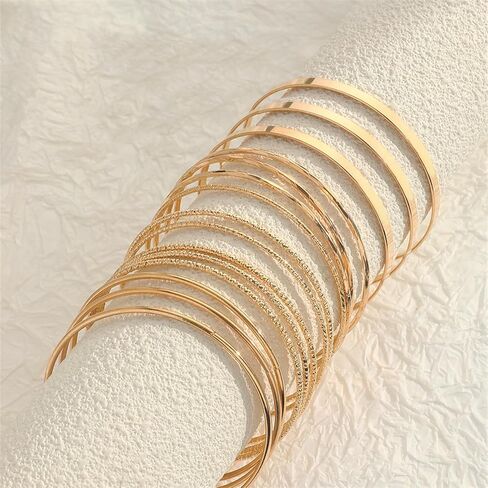 FUNOJOY Gold Bangle Bracelets for Women Multi Layer Stackable Textured Bracelets Boho Jewelrys Set for Women - 10~20Pcs in Saudi Arabia