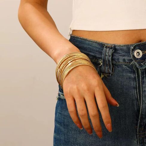 FUNOJOY Gold Bangle Bracelets for Women Multi Layer Stackable Textured Bracelets Boho Jewelrys Set for Women - 10~20Pcs in Saudi Arabia