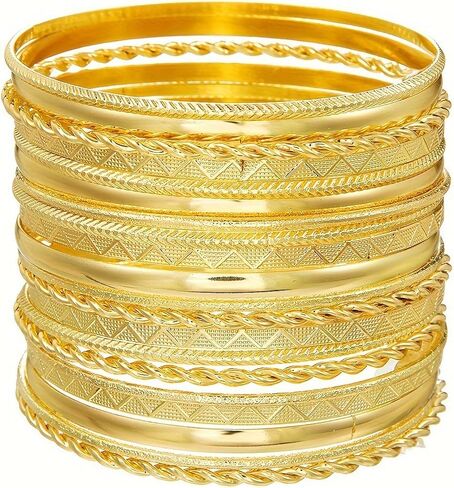 FUNOJOY Gold Bangle Bracelets for Women Multi Layer Stackable Textured Bracelets Boho Jewelrys Set for Women - 10~20Pcs in Saudi Arabia