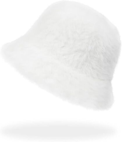 قبعة Phaiy Furry Bucket للفتيات والنساء، قبعة دلو شتوية بلون موحد، قبعة صياد من الفرو الصناعي المنفوش الدافئ in Kuwait