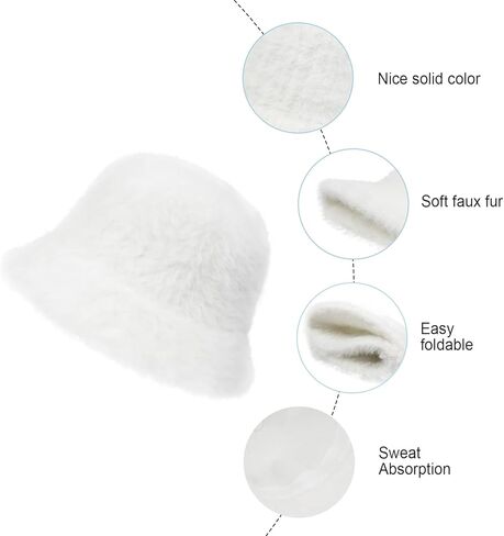 قبعة Phaiy Furry Bucket للفتيات والنساء، قبعة دلو شتوية بلون موحد، قبعة صياد من الفرو الصناعي المنفوش الدافئ in Kuwait