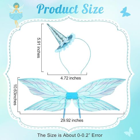 2 Pcs Fairy Costume Fairy Wings Headband Set Women Girls Dress up Angel Cosplay for Halloween Accessory in Saudi Arabia