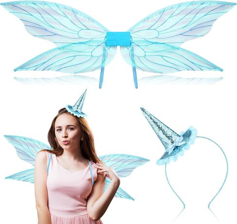 2 Pcs Fairy Costume Fairy Wings Headband Set Women Girls Dress up Angel Cosplay for Halloween Accessory in Saudi Arabia