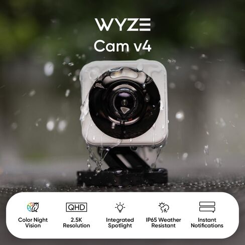 WYZE Cam v4 (Latest Model), 2.5K AI Security Camera, Indoor/Outdoor Cameras for Home Security, Baby Monitor & Pet Camera, Vibrant Color Night Vision, No Subscription Required in Saudi Arabia