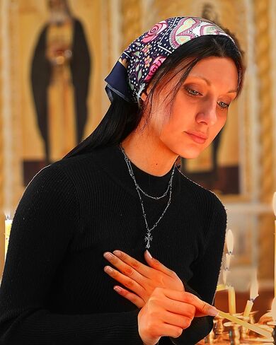 Bozidol حجاب كاثوليكي وشاح الرأس - حجاب كنيسة باندانا الكاثوليكية الوردية والصليب حجاب رأس مانتيلا قداس للكنيسة in Kuwait