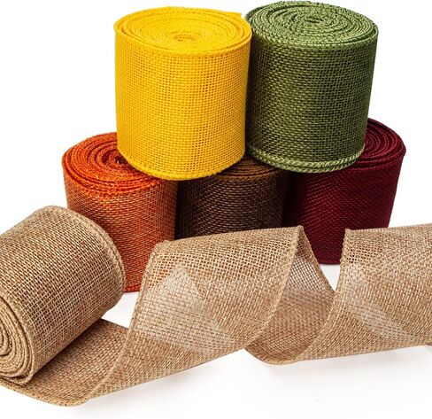 Ribbli Fall Burlap Ribbon,Natural/Yellow/Orange/Sage/Brown/Burgundy Burlap Wired Ribbon,2.5 Inch x 6 Colors Total 30 Yard, Fall Wired Ribbon for Big Bow,Wreath,Outdoor Decoration in Saudi Arabia