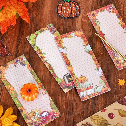 مجموعة من 4 دفاتر ملاحظات مغناطيسية من Whaline، قائمة عيد الشكر، لوحة ورقية للمهام الخريفية، قائمة تسوق بقالة الخريف، لوحة مذكرة بنمط تركيا للحصاد، لوحة خدش للتذكير بالثلاجة، 7.5 × 3.2 بوصة in Kuwait