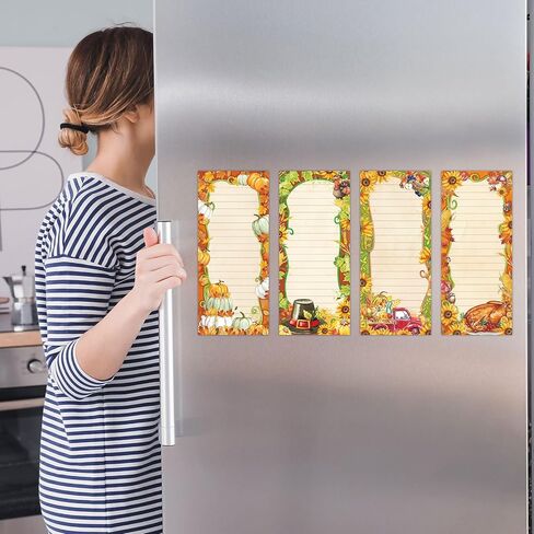 مجموعة من 4 دفاتر ملاحظات مغناطيسية من Whaline، قائمة عيد الشكر، لوحة ورقية للمهام الخريفية، قائمة تسوق بقالة الخريف، لوحة مذكرة بنمط تركيا للحصاد، لوحة خدش للتذكير بالثلاجة، 7.5 × 3.2 بوصة in Kuwait