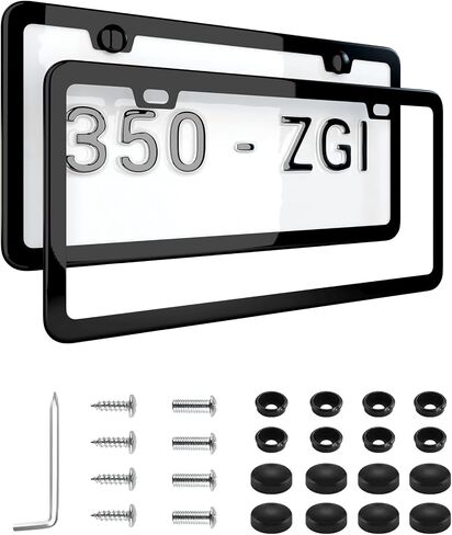 Gloss Black License Plate Frame - 2-Hole Sleek Style, Stainless Steel, Premium Metal Durability, Easy Install, 2-Pack Gift Box - Polished Mirror Finish in Saudi Arabia