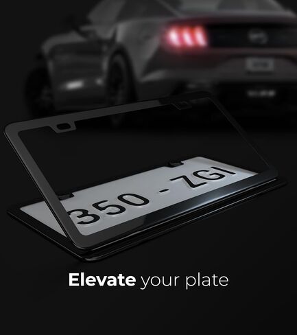 Gloss Black License Plate Frame - 2-Hole Sleek Style, Stainless Steel, Premium Metal Durability, Easy Install, 2-Pack Gift Box - Polished Mirror Finish in Saudi Arabia