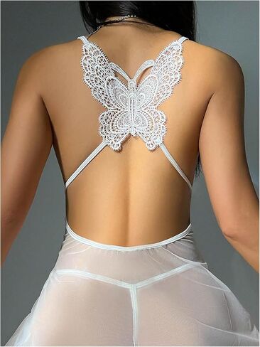 Women's 2 Piece Lingerie Set Floral Lace Mesh V Neck Teddy Babydoll Chemise Nightgown with Thong in Saudi Arabia