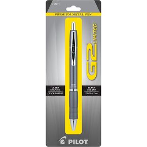 Pilot G2 Limited Premium Metal Gel Pen, Fine Point, 0.7 mm, Assorted Barrel Color, Black Ink