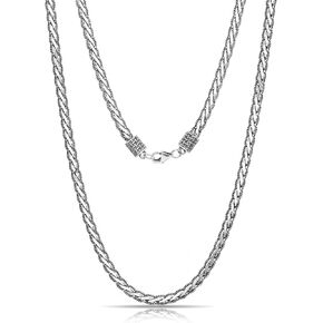 Solid 925 Sterling Silver Mens Necklace, 4mm Authentic Flat Weave Silver Rope Chain For Men Women,19.5 21.5inch Mens Silver Chain,With Lobster Clasp Come Gift Box