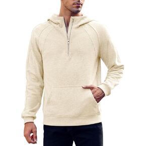 Makkrom Mens Quarter Zip Pullover Hoodies Casual Long Sleeve Basic Hooded Sweatshirt with Kanga Pocket