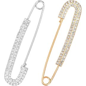 2Pcs Rhinestone Safety Pins Decorative Safety Pins For Clothing Safety Pin Brooch Sweater Shawl Clips Vintage Large Faux Crystal Pearl Brooches Safety Pins For Women Skirts Scarf Lapel Hat Accessories