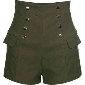 RAMISU Womens Shorts Dressy Casual High Waist Office Straight Leg Shorts Button Decor Workwear Shorts with Pockets
