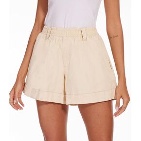 SESERAGI Womens Cotton Linen Shorts Trendy 2024 Casual Summer Elastic Waist Wide Leg Short with Pockets