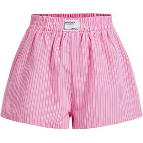 SweatyRocks Women's Striped Letter Patched Shorts Elastic High Waist Summer Shorts