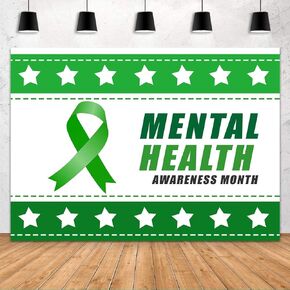 Mental Health Awareness Month Backdrop Green Ribbon Awareness Photo Booth Christmas Spring Festival Banner Decoration Studio Photo Backdrop 5x3ft PTBMYFH8