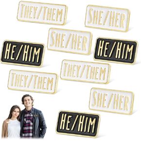 Pronoun Pins, 9 PCS They Them Pin Gender Identity Pins Genderfluid Pin She Her Pronoun Pin He Him Pronoun Pin Pin Badges Pins for Shirts Clothes Jacket Hat, Backpack (Gold, Black)