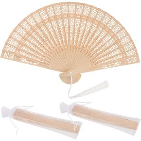 50 PCS Exquisite Sandalwood Fan, 8 Inch Tassels Wooden Folding Hand Fans with Organza Bags - Handheld Decorative Fans for Women, Foldable Wooden Hand Fans for Events, Wedding and Party