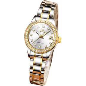 OLEVS Womens Watches Automatic Mechanical Luminous Luxury Dress Elegant Classic Waterproof Women's Wristwatches with Diamond Two Tone Stainless Steel Date