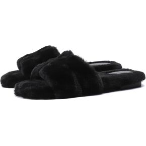 Stratuxx Kaze Womens Fur Slippers Comfy House Slide Sandals Open Toe Memory Foam Indoor Fluffy Slippers for Women