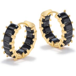 Mesovor Gold Cubic Zirconia Hoop Earrings for Women Trendy, 18K Gold Plated Huggie Hoops Earrings | Green Black Red Stones Earrings Jewelry Gifts