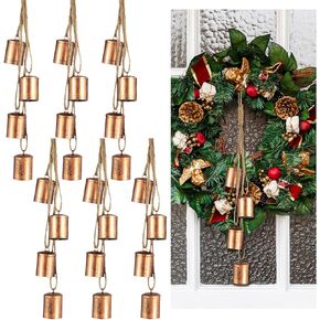 Weysat 6 Sets Christmas Cow Bells Rustic Outdoor Hanging Bell Vintage Harmony Iron Bell Chime Relaxing Tranquil Wind Metal Bells with Jute Hanging Rope, Lucky Bells for Wall Door Decorations (Gold)