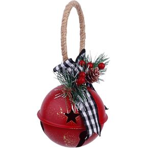 Milisten Christmas Jingle Bells Door Hanger Rustic Iron Star Bell with Bow Pine One Berry Vintage Door Knob Pendant Hanging Ornaments for Xmas Holiday Tree Doorway Decor