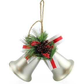 Auldhome Wall Hanging Silver Bells; Vintage Rustic Christmas Bells Door Hanger or Wreath Christmas Decoration